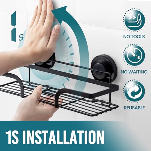TAILI Shower Caddy Suction Cup 2 Pack Heavy Duty Bathroom Basket Bath Shelves for Inside Stainless Steel Shower Holder for Bathroom Storage Home DecorBlack - Image 3