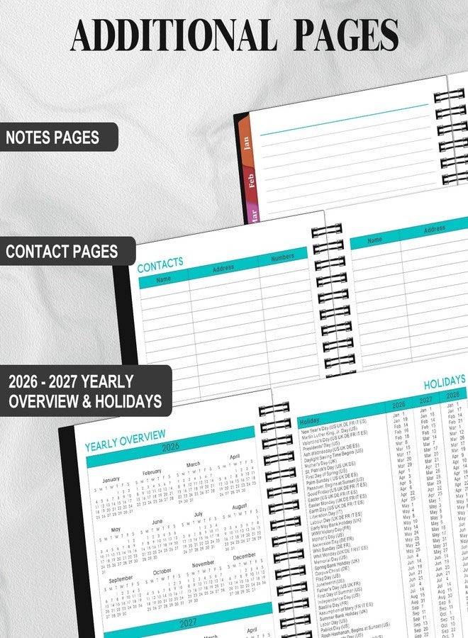 Vondafe 2026 Planner- Planner 2026 Weekly and Monthly, Jan.2026 - Dec.2026, 6.3"×8.4", Weekly & Monthly Planner 2026, Colorful Tabs, Twin-wire Binding, Back Pocket - Black - Image 5
