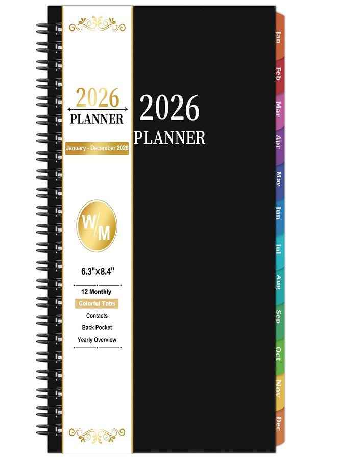 Vondafe 2026 Planner- Planner 2026 Weekly and Monthly, Jan.2026 - Dec.2026, 6.3"×8.4", Weekly & Monthly Planner 2026, Colorful Tabs, Twin-wire Binding, Back Pocket - Black - Image 1