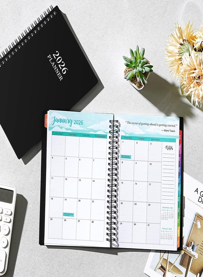 Vondafe 2026 Planner- Planner 2026 Weekly and Monthly, Jan.2026 - Dec.2026, 6.3"×8.4", Weekly & Monthly Planner 2026, Colorful Tabs, Twin-wire Binding, Back Pocket - Black - Image 2