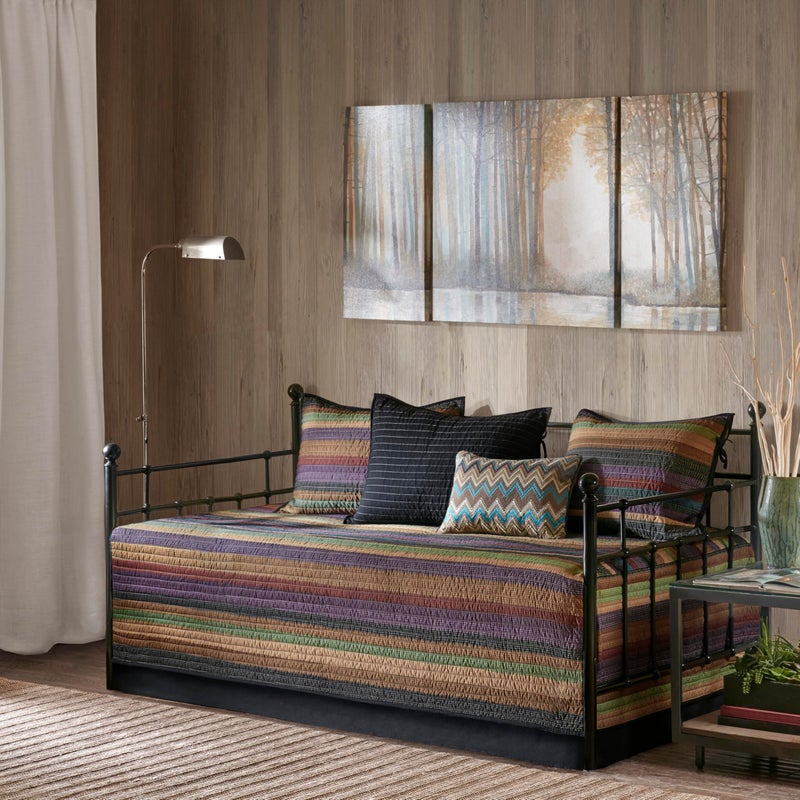Madison Park Daybed Cover Double Sided Quilting Casual Design All Season Bedding Set with Bedskirt, Matching Shams, Decorative Pillow, 75 in x 39 in, Yosemite, Purple Teal - Image 2