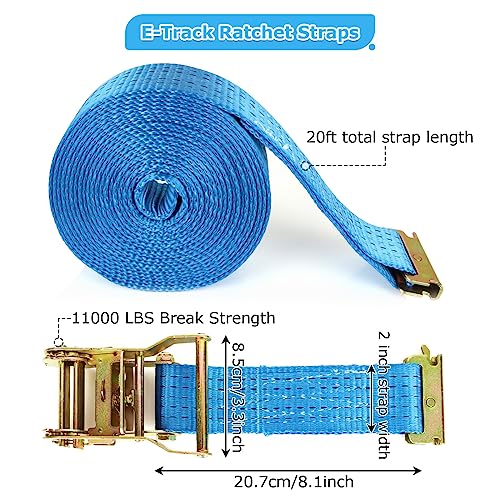 LISHINE 2 Pack Heavy Duty Ratchet E Track Straps - 20ft, 11000 LBS Break Strength, Etrack Tie Down Straps for Trailer, Trucks - Image 2