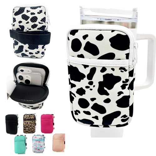 LMYUHONG Water Bottle Pouch For Stanley cup accessories 30/40oz with Versatile Phone Pocket, Arm Bag Non-slip waterproof Sports carrying bag Water Bottle Phone Holder for Gym- Cow print - Image 2