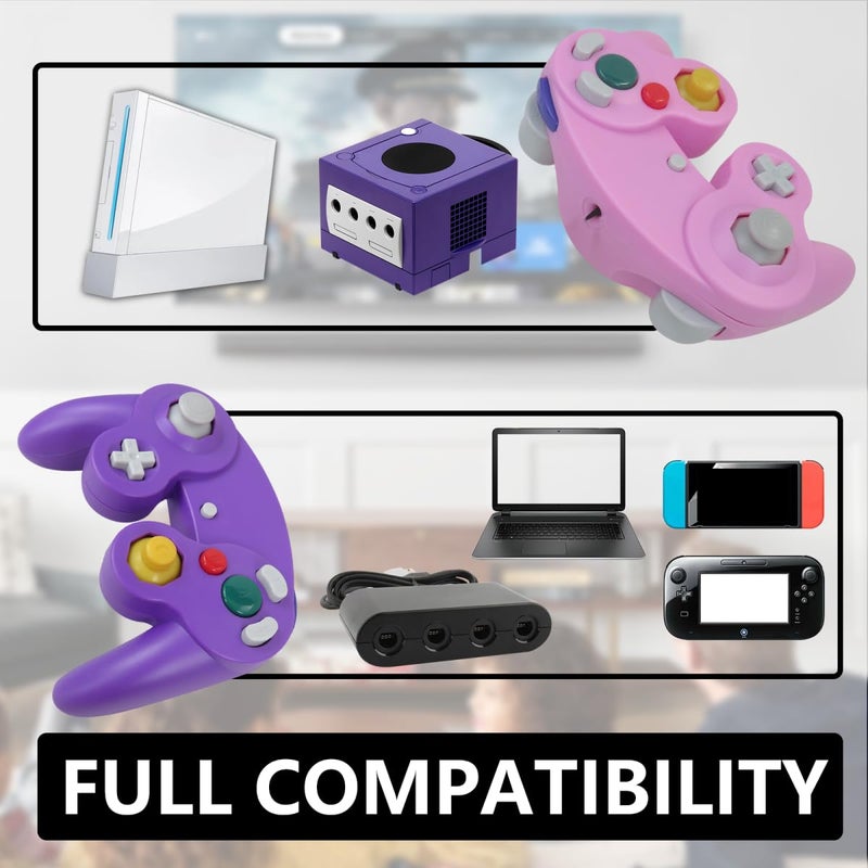 Upgraded 2 Pack GameCube Style Controller for Wii and NGC Enhanced Analog Stick Vibration Feedback Pink and Purple - Image 4