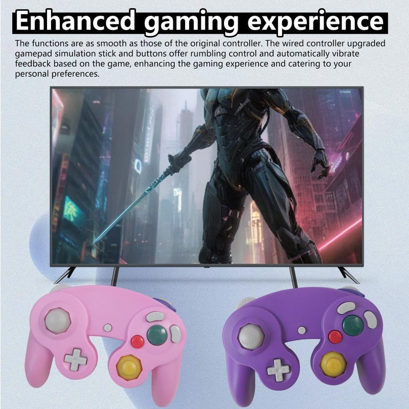 Upgraded 2 Pack GameCube Style Controller for Wii and NGC Enhanced Analog Stick Vibration Feedback Pink and Purple - Image 5