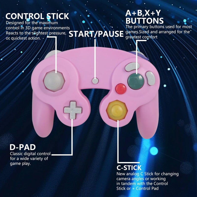 Upgraded 2 Pack GameCube Style Controller for Wii and NGC Enhanced Analog Stick Vibration Feedback Pink and Purple - Image 3