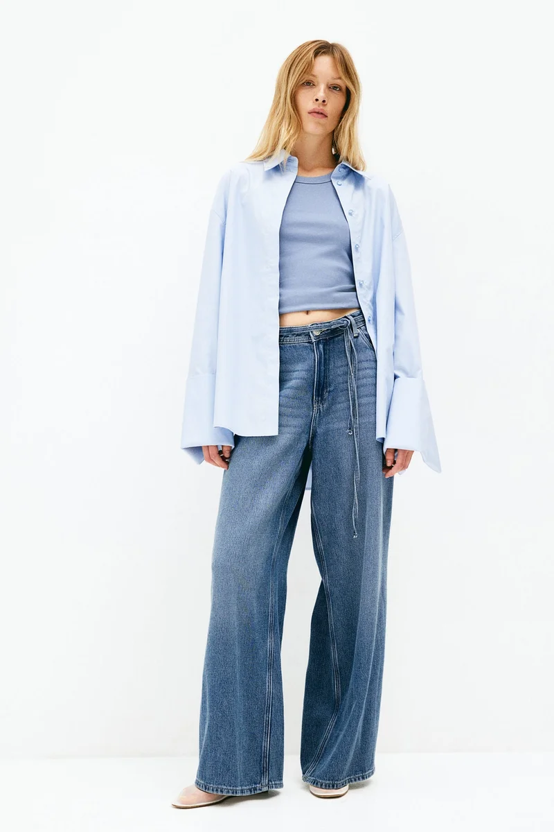 H&M Wide Tie-Belt Jeans