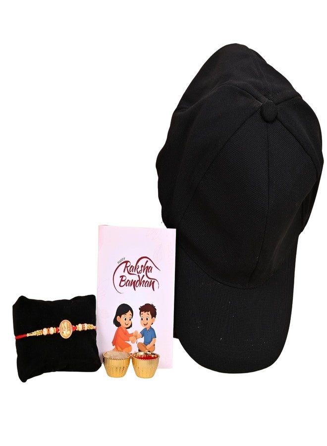Poorak Religious Assorted Rakhi Gift – 1 Rakhi, Roli Chawal, Greeting Card & Cap - Image 1