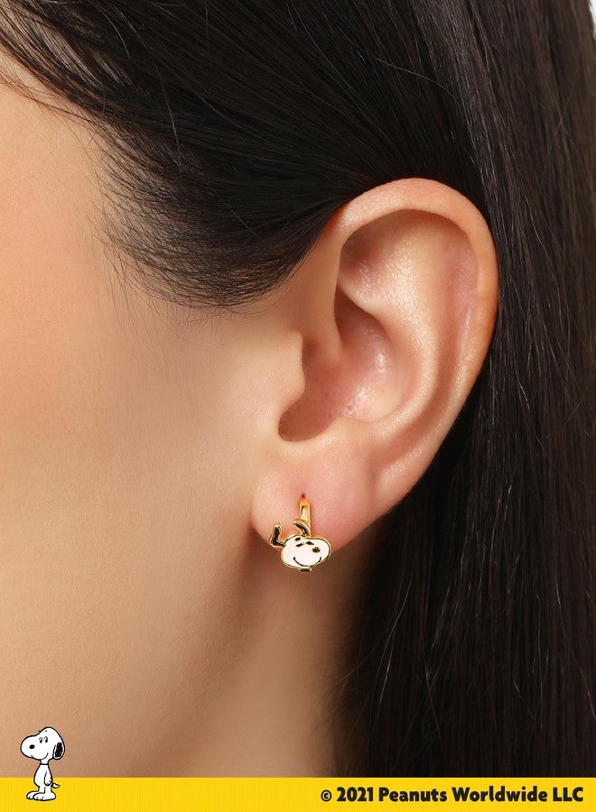 Peanuts Snoopy Earrings for Women 2 Pairs Official License, Gold-Tone Huggies and Hoops with Enamel Pendant Charm and Crystal Accent - Image 2