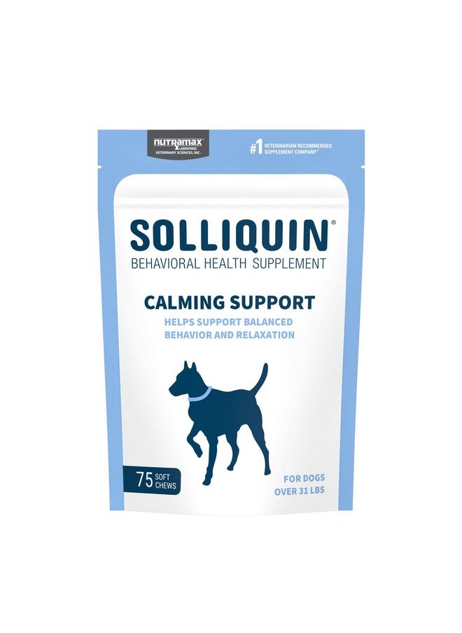 Nutramax Laboratories Nutramax Solliquin Calming Behavioral Health Supplement for Large Dogs - with L-Theanine, Magnolia/Phellodendron, and Whey Protein Concentrate, 75 Soft Chews  - Image 1