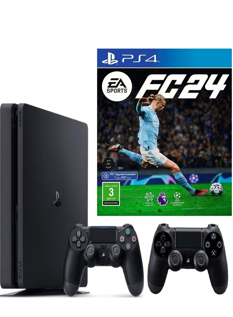 Sony PlayStation 4 Slim 500GB Console With 2 DUALSHOCK Controllers and EA FC 24 - Image 1
