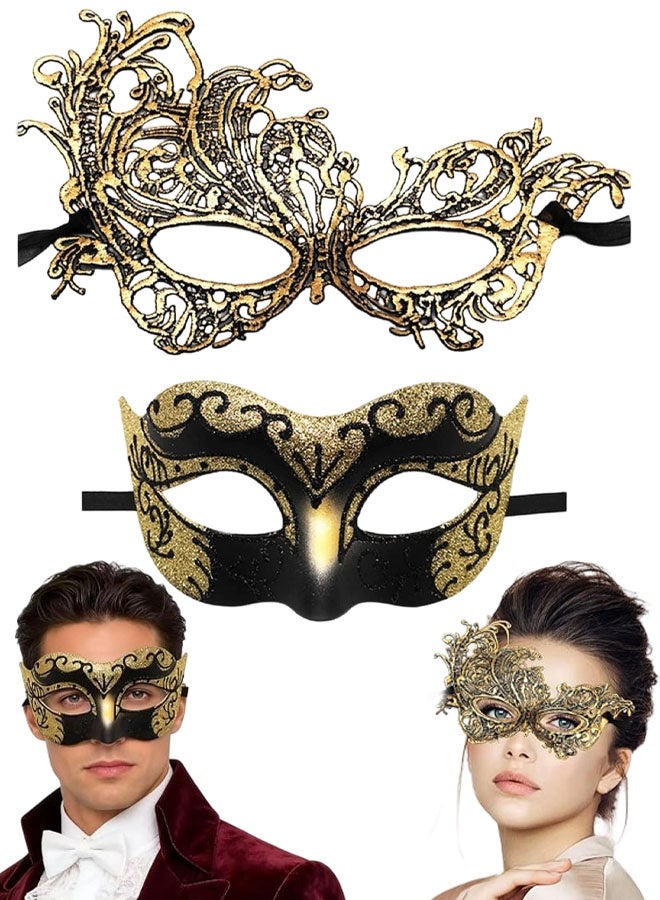 2 Pack Masquerade Mask For Couples Lace Eye Mask Venetian Carnival Halloween Mask Party Ball Prom Mask Costume Mardi Gras - Image 1