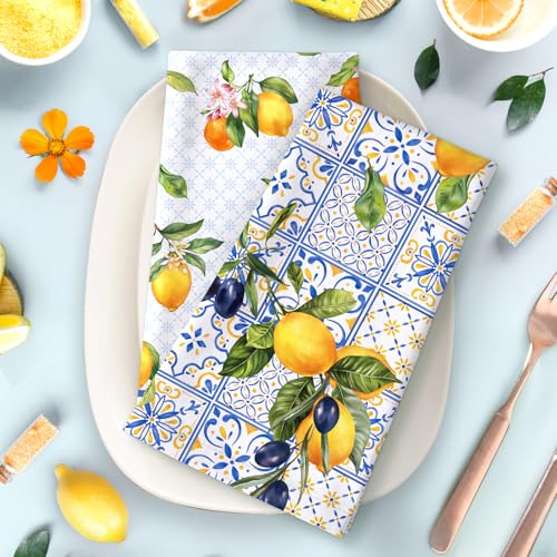 Arquiel Lemon Floral Tea Towels, Cotton Kitchen Towel 18.9 × 27.5 inch, Quick Drying Dish Cloth for Party Anniversary Holiday Decoration, Housewarming Gifts for Mom - Image 2