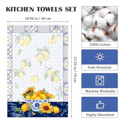 Arquiel Lemon Floral Tea Towels, Cotton Kitchen Towel 18.9 × 27.5 inch, Quick Drying Dish Cloth for Party Anniversary Holiday Decoration, Housewarming Gifts for Mom - Image 4