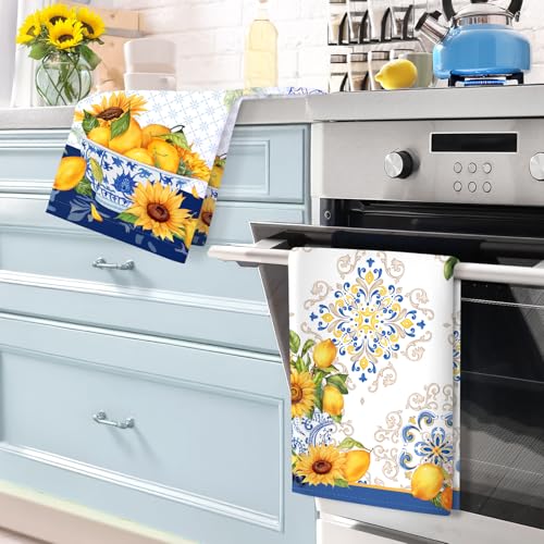 Arquiel Lemon Floral Tea Towels, Cotton Kitchen Towel 18.9 × 27.5 inch, Quick Drying Dish Cloth for Party Anniversary Holiday Decoration, Housewarming Gifts for Mom - Image 3