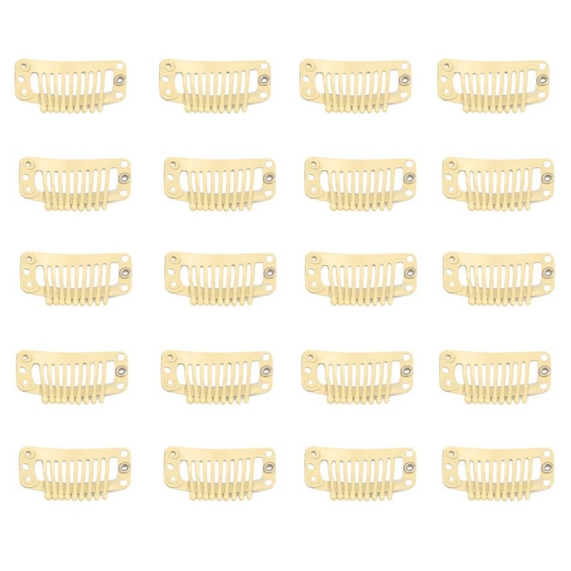 FeiHong 20pcs 9Teeth Stainless Snap Hair Clips Hair Extension Clips Wig Accessories Clip Diy Clips for Hairpieces Wigs Beige