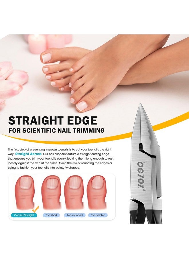 Bezox Straight Blade Toenail Clippers For Seniors Thick Toenails - Wide Open Pointed Jaw Toe Nail Clippers For Ingrown Nails, Precision Grooming Toenail Scissors For Healthy Nails - Black - Image 2