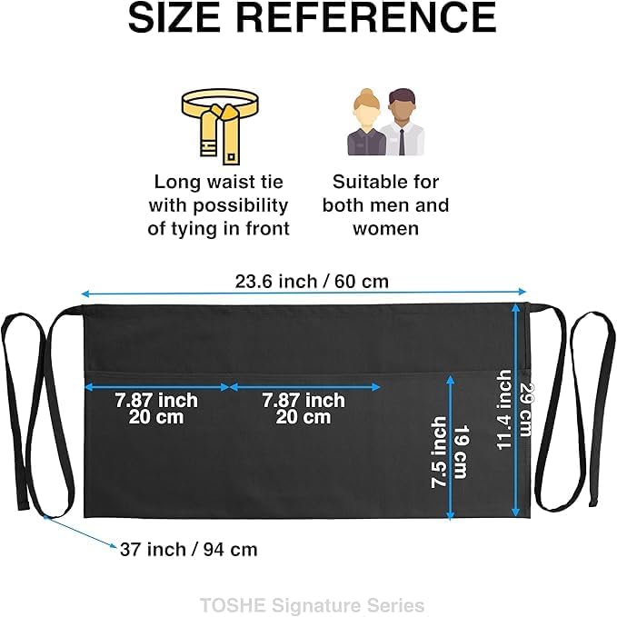 TOSHE Waist Apron with 3 Pockets Waterdrop Resistant Premium Cotton Waitress Apron 10 Color Option Server Apron Chef Apron - Image 5