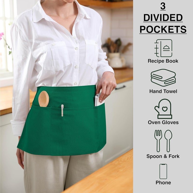 TOSHE Waist Apron with 3 Pockets Waterdrop Resistant Premium Cotton Waitress Apron 10 Color Option Server Apron Chef Apron - Image 2