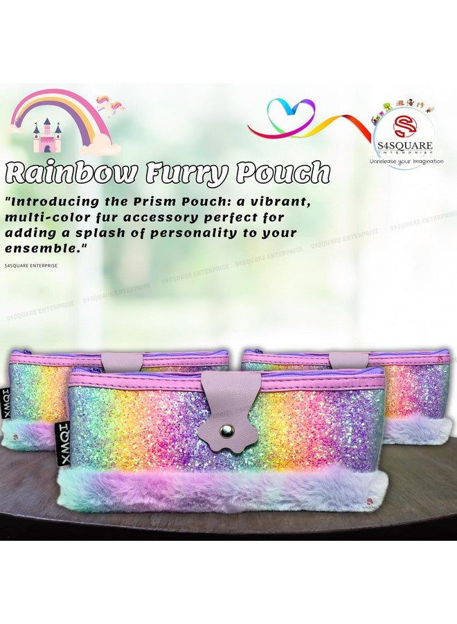 S4SQUARE ENTERPRISE® Rainbow Furry Prism Pouch - Multicolor Fur Accessory, Perfect for Adding Personality to Your Ensemble - Image 3