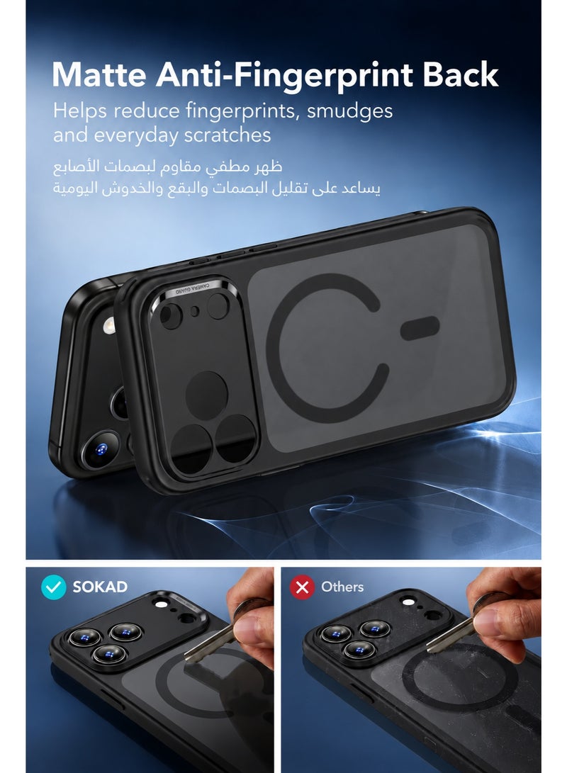 SOKAD Large Viewport MagSafe Matte Black Case for iPhone 18 Pro Max, Full Camera Protection, Anti-Fingerprint Slim Phone Cover with Metal Buttons - Image 3