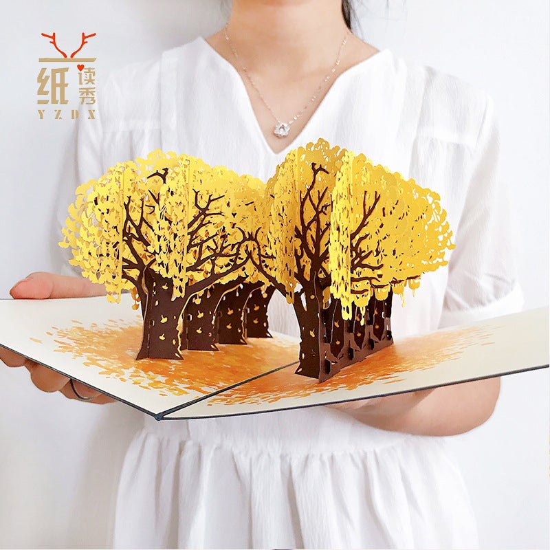 Autumn Ginkgo Tree Creative 3D Pop-Up Greeting Card Flower Bouquet Card Thanksgiving Birthday Card Christmas Greeting Card - Image 3
