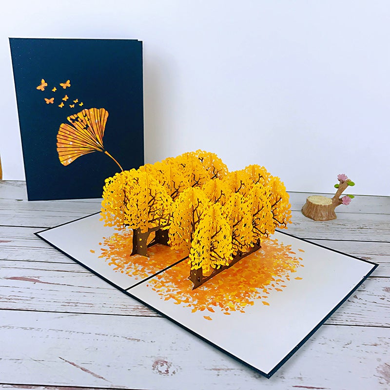 Autumn Ginkgo Tree Creative 3D Pop-Up Greeting Card Flower Bouquet Card Thanksgiving Birthday Card Christmas Greeting Card - Image 2