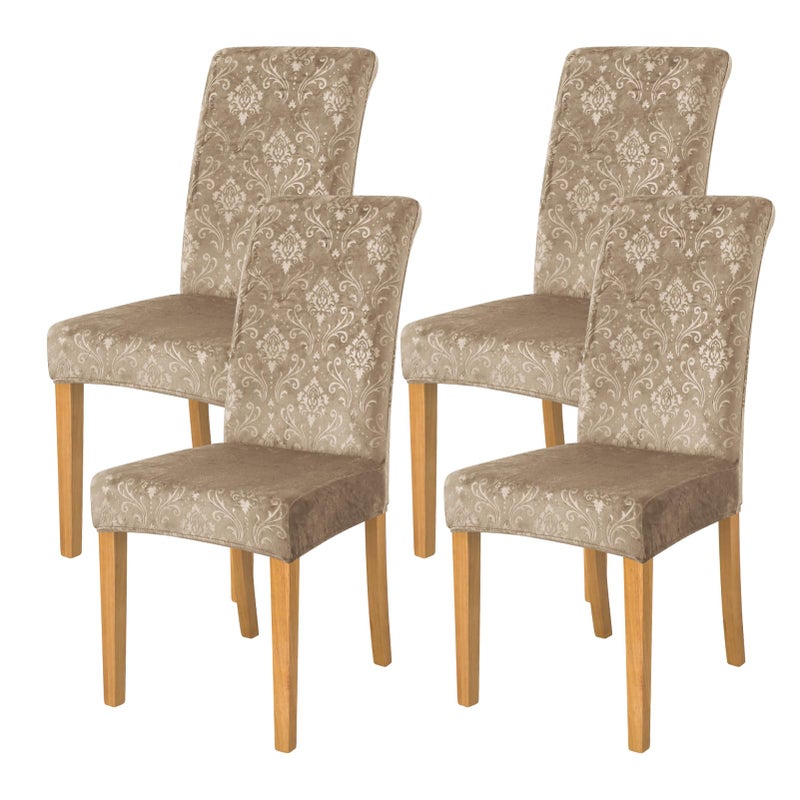 FORCHEER Chair Covers for Dining Chairs Set of 4Velvet Beige Stretch Dining Room Chair Cover Kitchen Parsons Chair Slipcovers Pack of 4 Velvet Beige
