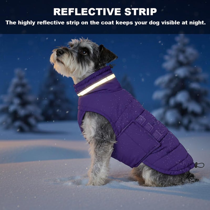 Mklhgty Waterproof Dog Coat for Medium and Large Dogs, Warm Dog Winter Jacket, Reflective Windproof Turtleneck Coats with Adjustable Hook & Loop - Purple - L - Image 4