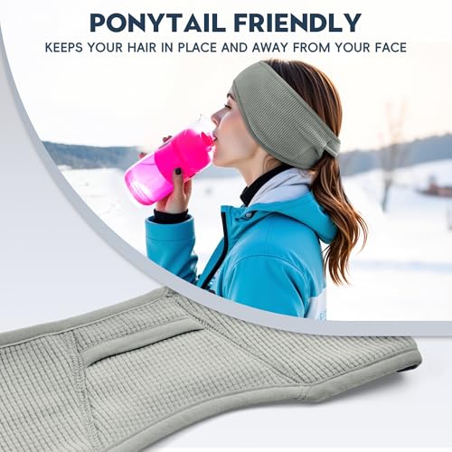 Sukeen Ear Warmers for Women, Soft Warm Double-Layer Winter Headbands for Women, Ponytail Non-Slip Ear Warmer Headband for Cold Weather Running Cycling Hiking Skiing, Gray - Image 4