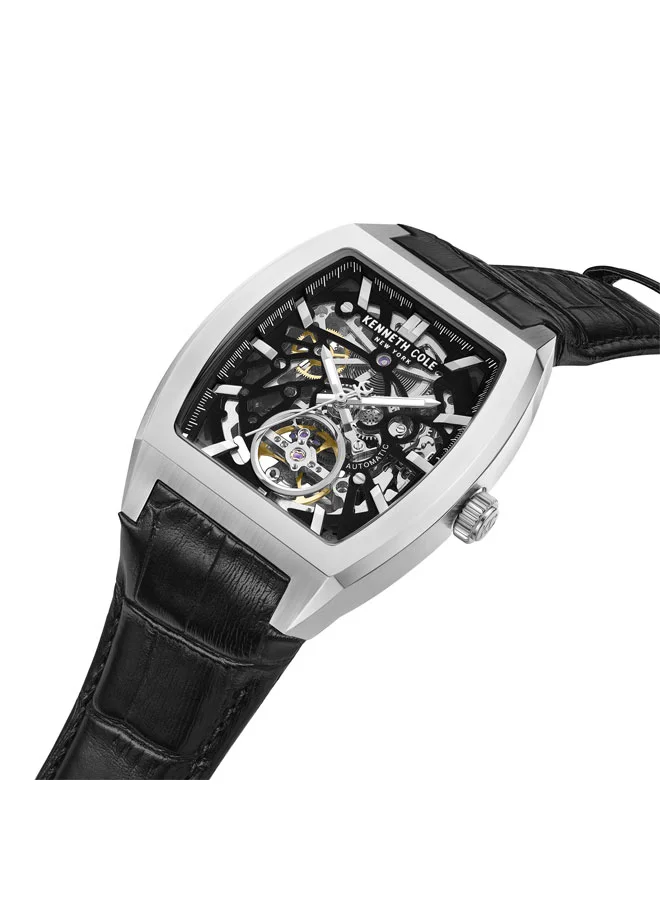 كينيث كول نيو يورك Black Dial Leather Strap Multifunction Watch for Men, 40mm