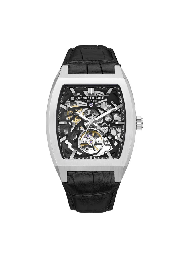 كينيث كول نيو يورك Black Dial Leather Strap Multifunction Watch for Men, 40mm