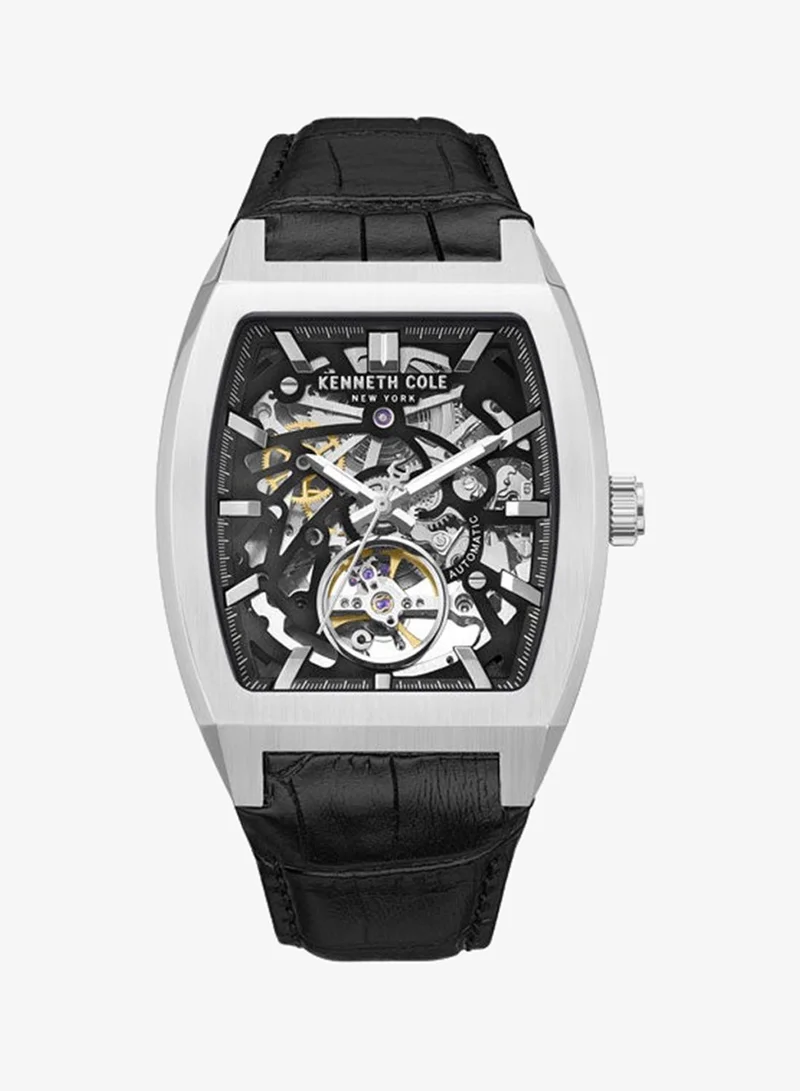 كينيث كول نيو يورك Black Dial Leather Strap Multifunction Watch for Men, 40mm
