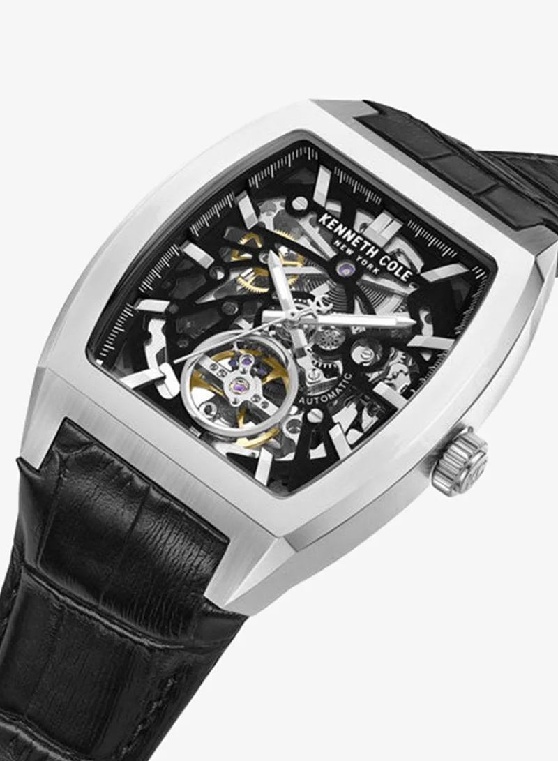 كينيث كول نيو يورك Black Dial Leather Strap Multifunction Watch for Men, 40mm