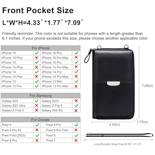 KUKOO Small Crossbody Bag Cell Phone Purse Wallet with Credit Card Slots for Women(NOT for iPhone Plus/Pro Max) - Image 2