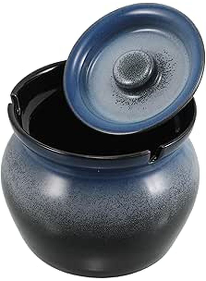 Ceramic Ashtray with Lid Gradient Blue Windproof Portable for Indoor Outdoor Patio Use - Image 1