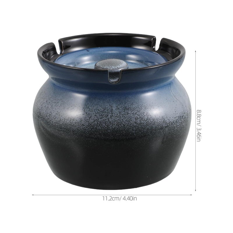 Ceramic Ashtray with Lid Gradient Blue Windproof Portable for Indoor Outdoor Patio Use - Image 3