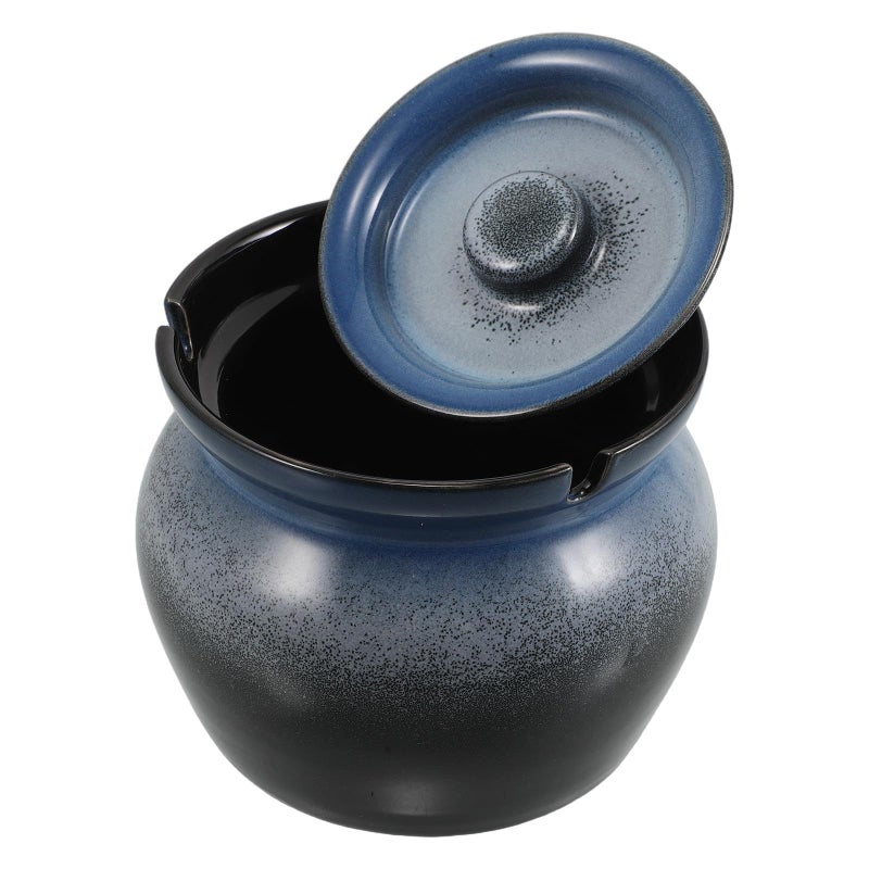 Ceramic Ashtray with Lid Gradient Blue Windproof Portable for Indoor Outdoor Patio Use - Image 2