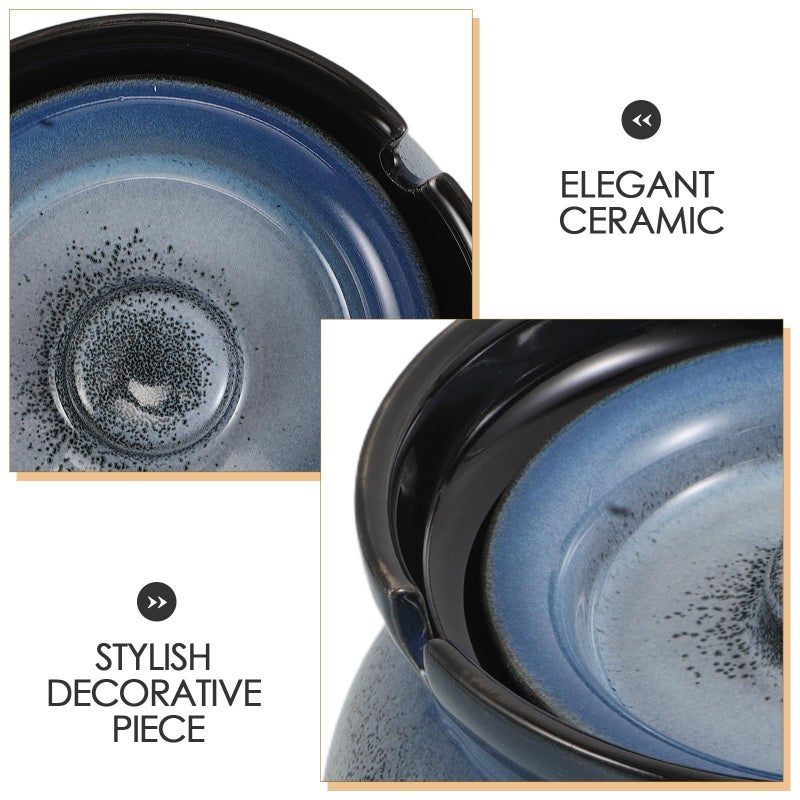 Ceramic Ashtray with Lid Gradient Blue Windproof Portable for Indoor Outdoor Patio Use - Image 4