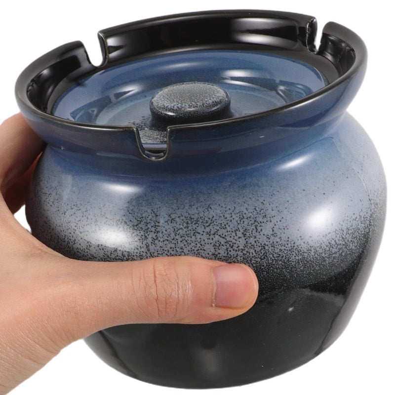 Ceramic Ashtray with Lid Gradient Blue Windproof Portable for Indoor Outdoor Patio Use - Image 5