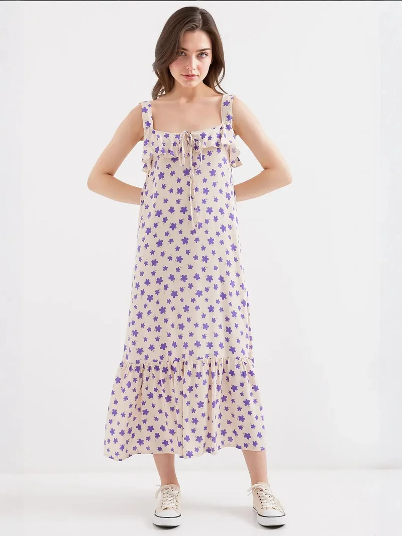 BIG DART BDART Maxi Dress with Square Collar and Ruffle Details