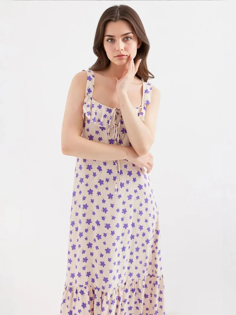 BIG DART BDART Maxi Dress with Square Collar and Ruffle Details