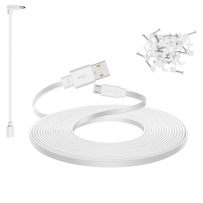 Smays 25 ft Micro USB Extension Cable Compatible with Wyze Cam v4, Wyze Cam Pan v3, Yi Cam, Nest Cam, Blink Mini Security Camera, Long Flat Power Cord, White - Image 1