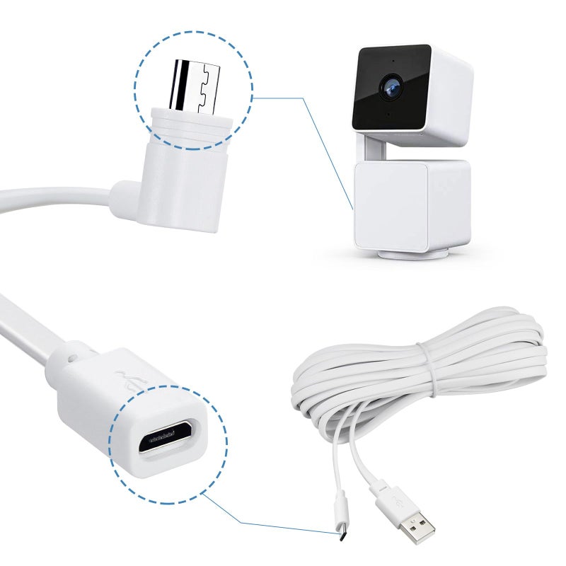 Smays 25 ft Micro USB Extension Cable Compatible with Wyze Cam v4, Wyze Cam Pan v3, Yi Cam, Nest Cam, Blink Mini Security Camera, Long Flat Power Cord, White - Image 2