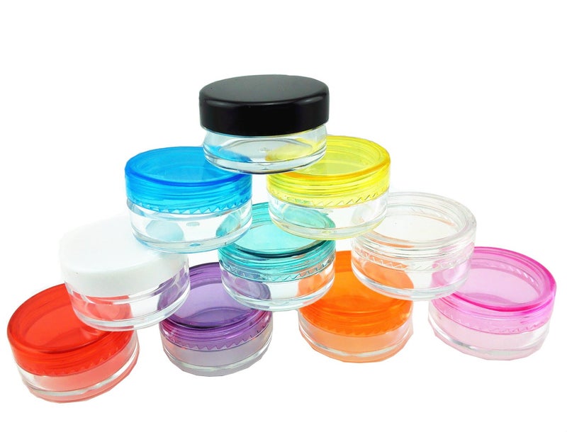 yueton10 Empty Clear Boday Multi Color Top Lid Plastic Sample Containers 5 Gram Size Cosmetic Containers Pot Jars Eyshadow Container Lot