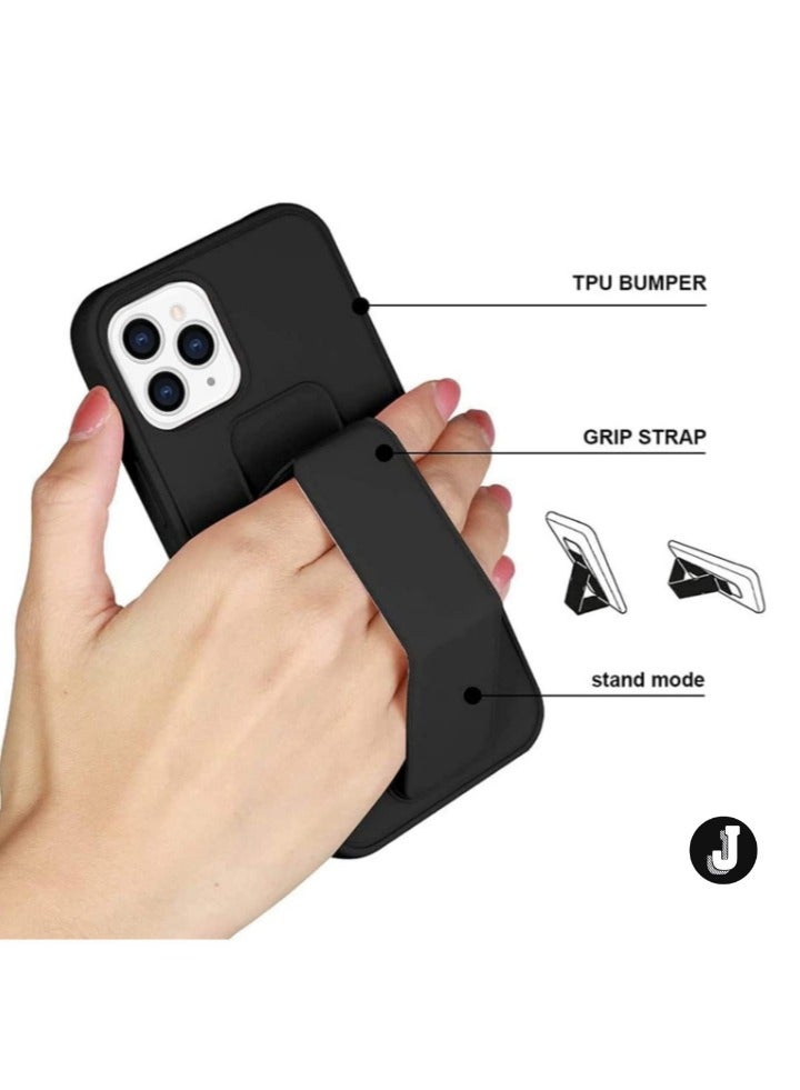 JAJEEK iPhone 16 Pro Black Magnetic Car Mount Kickstand Case – Premium Silicone Multi-Stand with Hand Strap Grip - Image 3