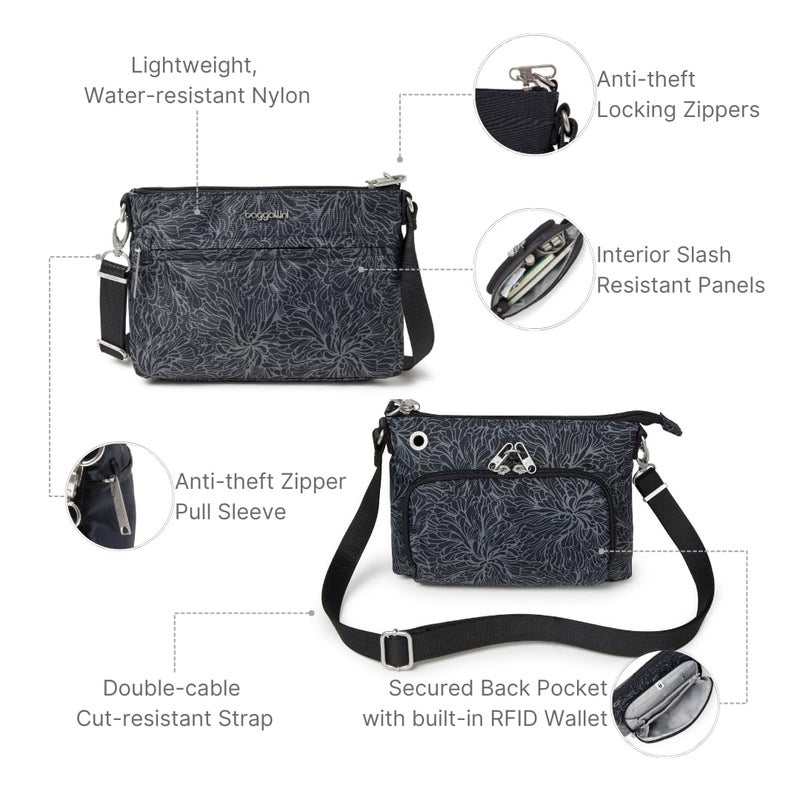 Baggallini womens SecurtexÂ® Anti-theft Memento Crossbody Bag Cross Body, Midnight Blossom, One Size US - Image 4