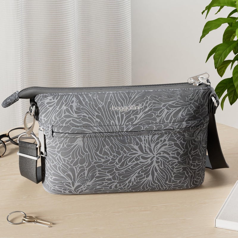 Baggallini womens SecurtexÂ® Anti-theft Memento Crossbody Bag Cross Body, Midnight Blossom, One Size US - Image 2