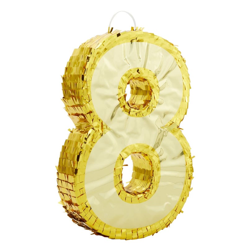 Blue Panda Gold Foil Number 8 Pinata Shimmering Gold Pinatas for Birthday Party Durable Corrugated Paper Construction EasyFill Top for Quick Setup 17 x 115 x 3 in - Image 2
