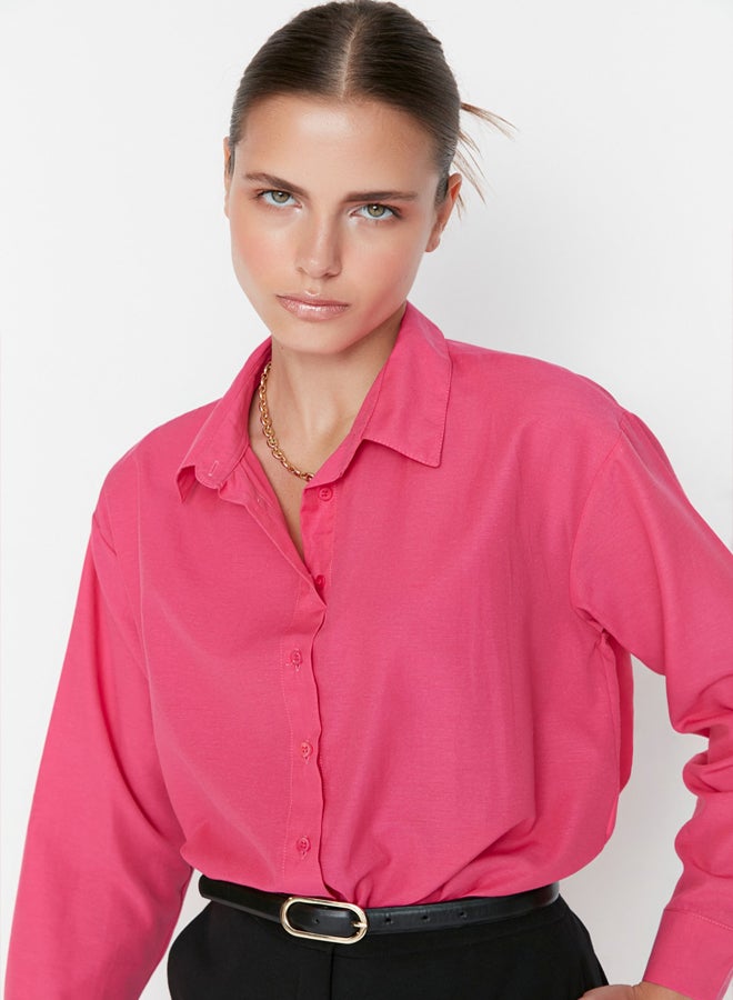 trendyol Fuchsia Loose Fit Cotton Woven Shirt TWOAW20GO0107 - Image 2